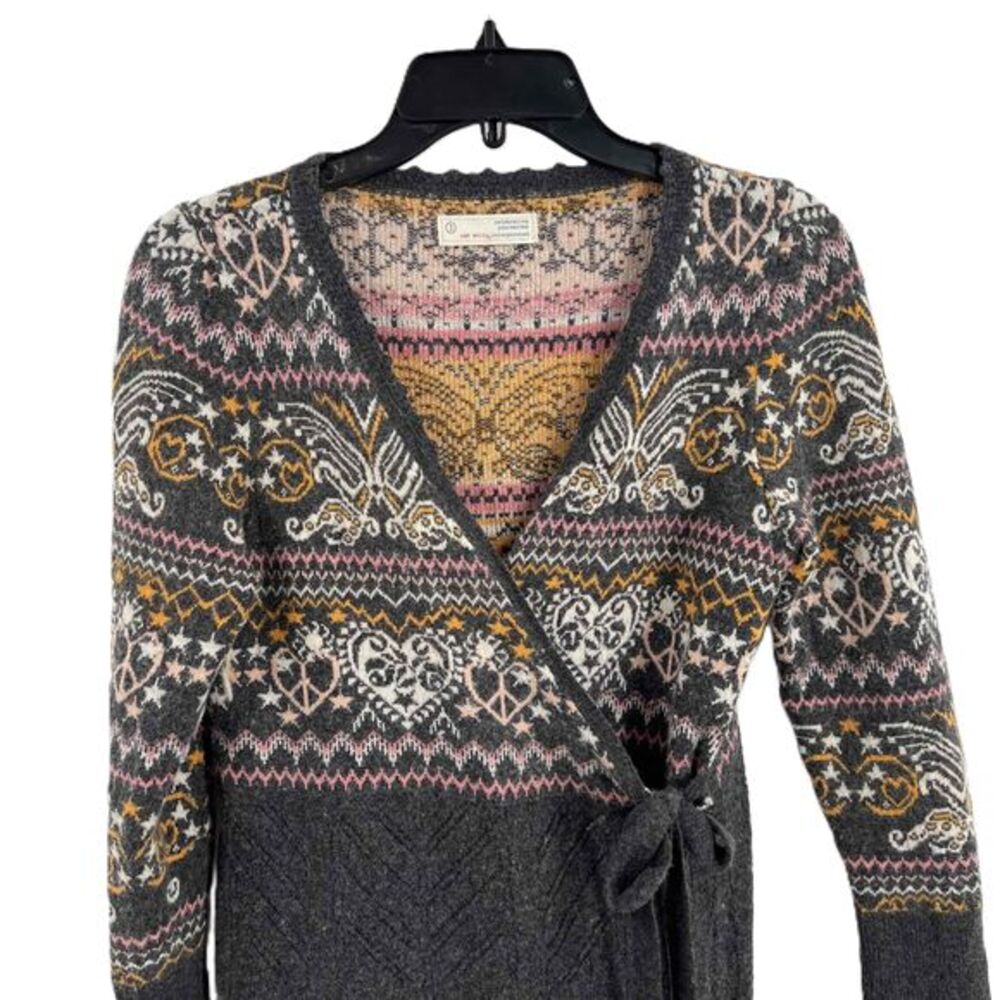 Odd Molly Gray Boho Wrap Front Long Sleeve‎ Cardigan Wool Sweater Size 1 / Small